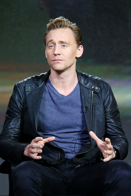 mcavoys:



 Tom Hiddleston speaks onstage during The Night Manager panel as part of the AMC Networks portion of This is Cable 2016 Television Critics Association Winter Tour at Langham Hotel on January 8, 2016 in Pasadena, California.


