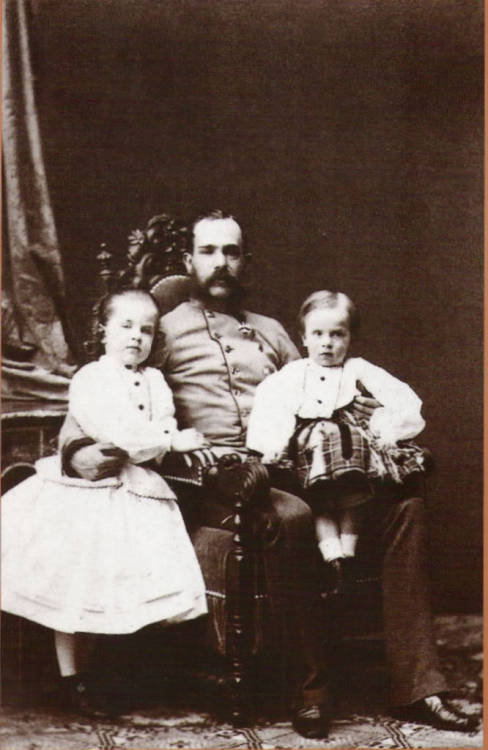 Sissi&rsquo;s husband Emperor Franz Joseph of Austria (1830-1916) with their children, Crown Prince Rudolph  and Princess Gisela.