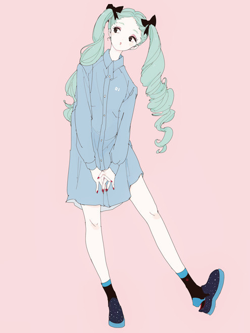 Drawing Cute Adorable Fashion Anime Curls Blue Pink Yellow