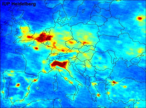 Air pollution in Europe mapped by satellite Calpa:Source.
