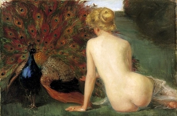 loumargi:

Henry Hetherington Emmerson (1831 – 1895, English)nude-woman-with-a-peacock