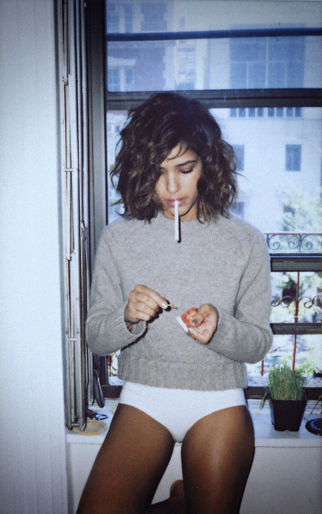 Pretty Girl Sexy Hot Sweater Smoke Smoking Bikini Short Hair Window Pants Curly Hairstyle Cigarette Smokes Beautiful Girl Match
