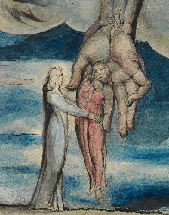 imagediver:

Click on the image to see the detail in a zoomable context.

Detail from Antaeus setting down Dante and Virgil in the Last Circle of Hell, William Blake, 1824-1827
