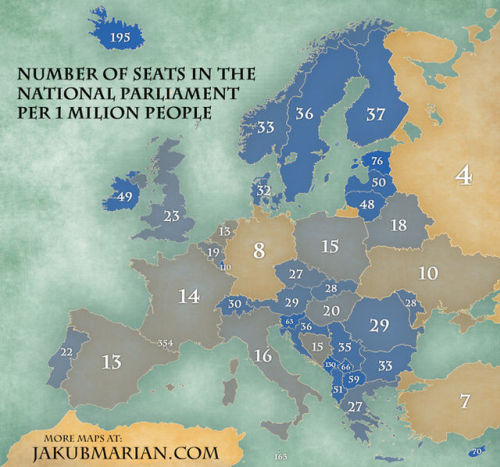 Number of Seats in National European Parliaments per 1 Million people
Source and article