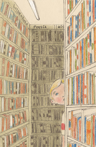 Una tarde en la biblioteca (ilustración de Laura Catalán)