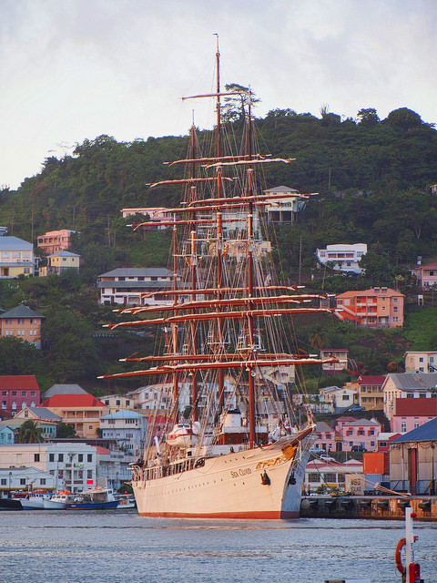 shipsandships:

Sea Cloud at the dock, St George’s, Grenada by stevieB on Flickr.
