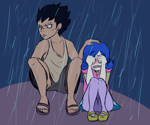 Day 24: Character With Saddest Past
Bias, Gajeel. Nonbias, Juvia. 
[[MORE]]
Obviously most that grew-up in Fairy Tail have moderately sad to unbearably depressing pasts. Tons of orphans, sibling death, abandonment, parental death, fear of abandonment, and maybe some more junk, I'unno. 
But I found Gajeel’s to suck a bit more. By how he acts (especially in Phantom Lord), he seems to have had a rough way to grow-up after Metallicana left him. Sure, Natsu and Wendy also suffered the same abandonment and then disbelief that they were telling the truth about their parents, not being able to find any clues that they even existed save for their nests and magic… but the other Dragon Slayers found people/guilds/Exceed to help ease the pain of their abandonment and supply them an endless supply of love. Gajeel had pretty much no one other than Jose and Phantom Lord, both hating the concept of love or at least finding it weak. And then he didn’t even have an Exceed companion ‘til after Edolas, so while Juvia was on good terms with him (I guess), he didn’t have anyone close until Lily. 
And then there’s Juvia. Not too many details on her past, but we do know that her rain made her unwanted by all. And she knows that. She never even saw the sky until after Gray defeated her. She also seemed so disconnected with emotions during Phantom Lord. Currently, though, she’s a bit incapable of calming herself around the one that gave her hope for happiness and such. Basically, she still has a lot of work before she’s able to not live in extremes. So while she is happy and no longer in the same hopeless state, she’s not necessarily rid of her past. 