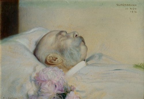 Emperor Franz Joseph I of Austria (1830-1916) on his death-bed, 1916 by Franz von Matsch on Magnolia BoxFranz Joseph died on 21 November 1916, after ruling his domains for almost 68 years.