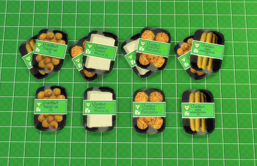 Yummy Vegan Food ;) Falafel/Tofu (big pack)/Veggie Burgers/Soy Sausages DownloadSimlish font by ajaysims/Made with Sims 4 Studio/Mesh by Pilar!(in pic: floor by dani-sims!)