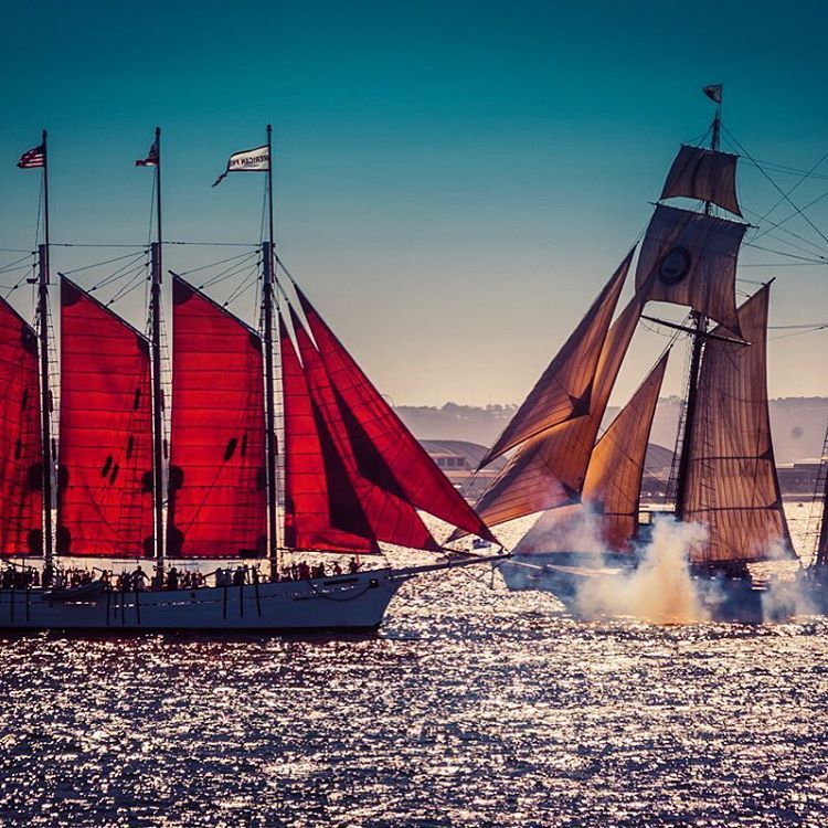 thefocusedtraveler:

Tall sail ship battle in the harbor.
