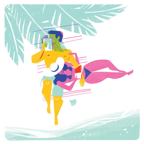 La lectura en verano… momentos de descanso a la orilla del mar (ilustración de Carolina Buzio)