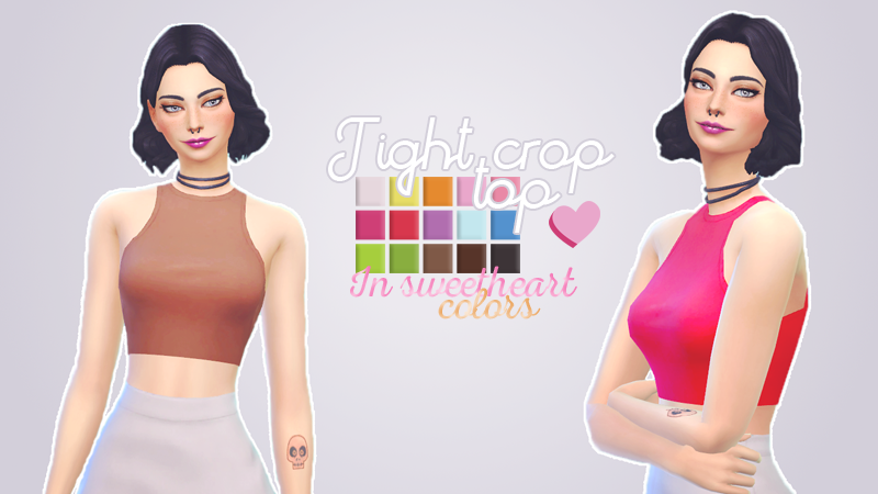 Heyy, I recolored this cute crop top made by @lucassims in the sweetheart palette by @holosprite. I hope you guys like these colours as much as I do !

The original mesh is required and you can download it here.

15 sweetheart colours.Custom ThumbnailTag me in your posts if you use them, I would love to see your sims in these.DOWNLOAD (dropbox)TOU. please do not redistribute my custom content.
