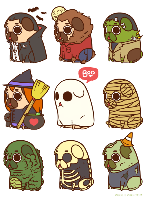 pugliepug:

HAPPY HALLOWEEN EVERYONE °˖ ✧ ∠(◉♔◉U 」∠)＿ ✧ ˖ °
Halloween’s this Friday, and Puglie’s all too ready to dress up ;]


Throwback to all the spoopy classic costumes Puglie had last year :3What will the Halloween theme be this year?*poot*