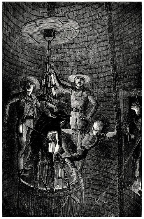 Miners descending a shaft.

From The underground world, by Thomas Wallace Knox, Hartford, 1877.

(Source: archive.org)
