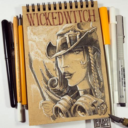 Day 6: Wicked Witch #Inktober #Drawlloween #inktober2go #sketchbook #drawing #illustration #steampunk
