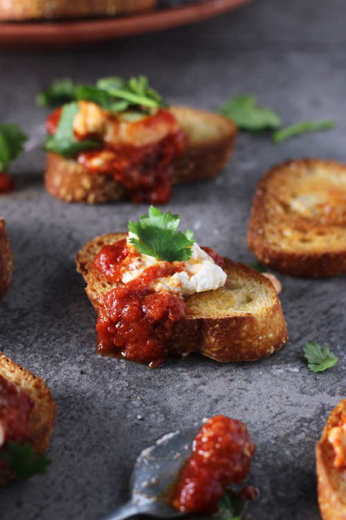 do-not-touch-my-food:

Baked Goat Cheese in Tomato Sauce with Crostini 
