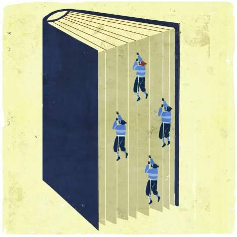 Escalando los libros (ilustración de Emiliano Ponzi)