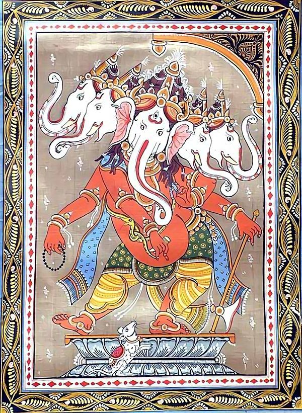 hinducosmos:  Tribhanga Panchmukha Ganesha Orissa's Paata Painting  Scroll Painting on Tussar Silk (via Exotic India)