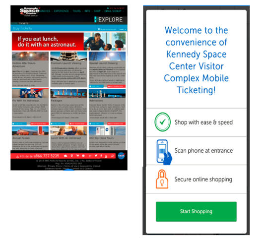 image of Kennedy Space Center mobile ticketing site