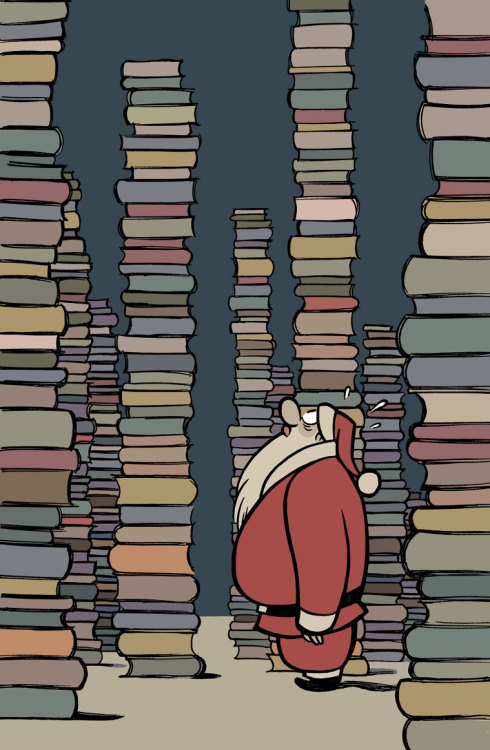 Parece que este año, con tanto libro interesante, Papa Noel lo va a tener difícil para elegir (ilustración de Max)