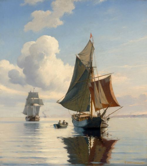 art-and-things-of-beauty:

Johann Carl Neumann (1833-1891) - Sailing ships in calm seas on a summer day. Oil on canvas. 74 x 67 cm.

