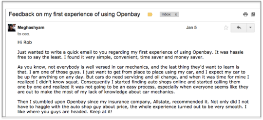Openbay user note to CEO