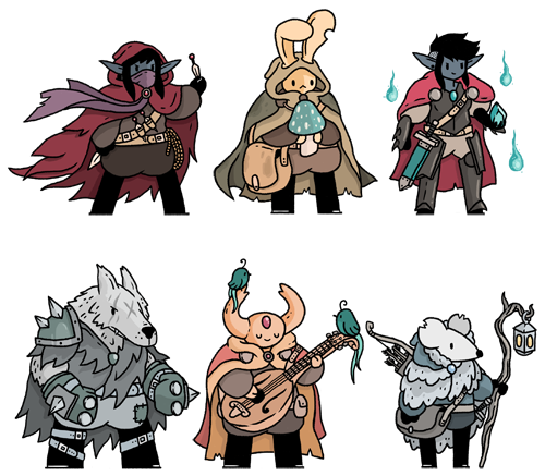 Here&rsquo;s another set of fantasy pals from my twitter. top from the left: a rogue, an alchemist and a warrior princess. Bottom from the left: a brawler, a bard and a winter hunter. 