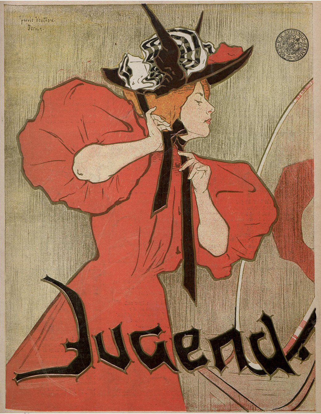 Jugend magazine cover (Issue 47) by Julie Wolfthorn, 1897. Julie Wolfthorn (1864-1944) was a German-Jewish female painter who created many illustrations for Jugend and was a well known and established portrait painter in Germany. Since the art schools did not accept women at that time, she travelled to Paris in the 1890′s to learn painting techniques and skills. She later became involved with the Berlin Secession and became a prominent member of it. Among her clients and friends were many female artists and important figures in society. Her life did not end well though. She later died in her 70′s at a camp established by the SS for Jewish citizens. She was said to have continued her drawing despite the horrific conditions there.(Source: berlin-woman, wikipedia)