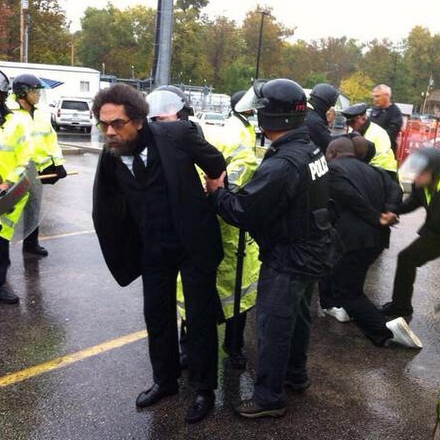 soulrevision:

Cornel West asks, “will we be allowed to enter a PUBLIC building??” 

Police respond by arresting him.

This is your America, folks.

#Ferguson #FergusonOctober #MoralMonday