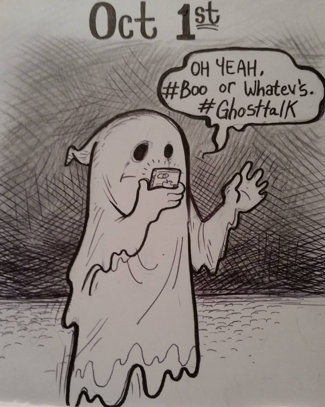 Oct 1st: a Ghost #sketch #sketchbook #doodle #ink   #inktober #drawlloween #ghost #boo