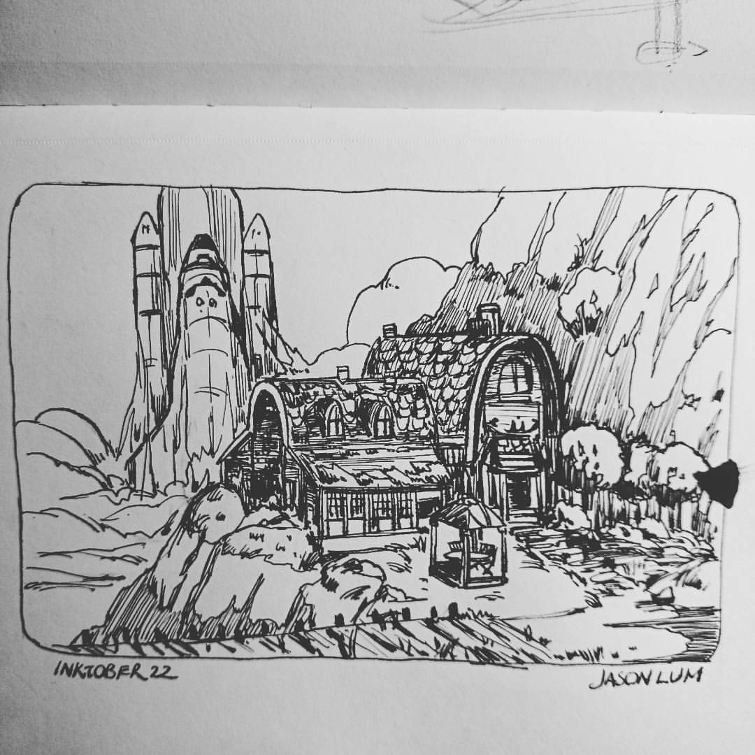 #inktober 22 I spilled ink on this :/ 

#environment #space #shuttle #clouds #house #artistsoninstagram #art #ink #sketch #sketchbook #mountain