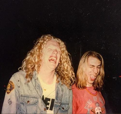 Mudhoney frontman Mark Arm and then-manager Bob Whittaker on the road in the late ‘80s. #tbt  