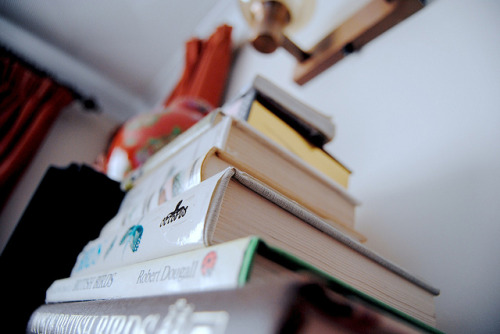 Awesome shot of books from bookscoffeeandtea ( Towering Books by Xelcise on Flickr.)