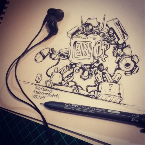 #marchofrobots No.2 
Ink-on. This one dedicated to my first JBL headphones. :) #marchofrobots2015 #nitrouzzz #AndreyPridybaylo #art #illustration #robot #scifi #cyborg #fight #war #drone #mechanic #pencil #graphgear500 #drawing #sketch #sketchaday #sketchoftheday #sketchpark #robo #mech #jbl #headphones
