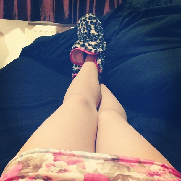Just gotten up #nocturnal #legs #slippers #skirt #girl #chilling