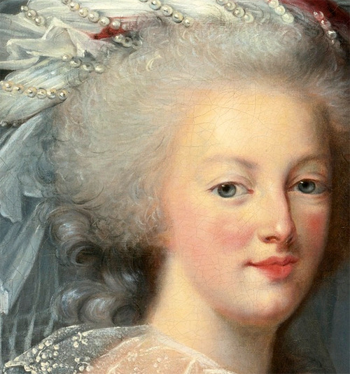Detail from a portrait of Marie Antoinette from the studio of Elisabeth Vigee-Lebrun, circa the 1780s.[source: Sotheby’s]