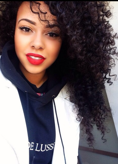 Natural Curly Hair with Red Lipstick