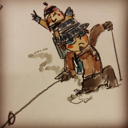 20150204 Doodle of Early Morning by Marty M. Ito

スノーシュー無しで合計重量80キロ超えは埋まる！

When total weight over 170 ponds, I can’t walk a snowfield without snow shoes!