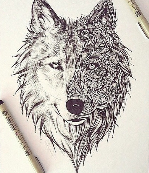 drawing art wolf indie Grunge draw Alternative balck and white henna style