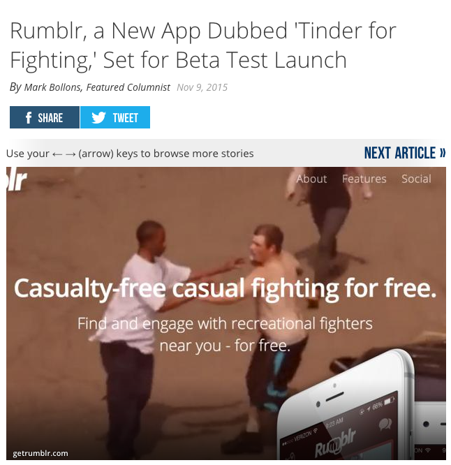 YOU WANNA FIGHT BRO???!?!? OH YEA?!! WELL THEN JOIN RUMBLR THE APP THAT LETS YOU FKN PUNCH STRANGERS IN THE FACEWE GOT:-BARROOM BRAWLS-SWEAT GRAPPLING-1000% NUDE SLAPPING-HEADLOCKS/BUTTLOCKS -YOU CAN FIGHT SOMEONE IN A JUNGLE GYM!!!!