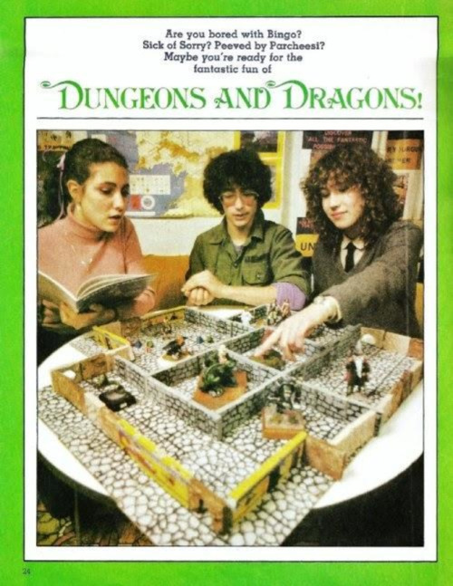 epicroll:Another great, classic D&D ad, this time with awful photo quality, strange colours, and interestingly enough, an ad campaign geared towards women gamers.- Mo!