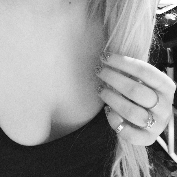 #beingkindofcreative? #haha #nails #pretty #hair #cleavage #blackvest #skin #hands #rings #different #photography #me #personal #blackandwhite