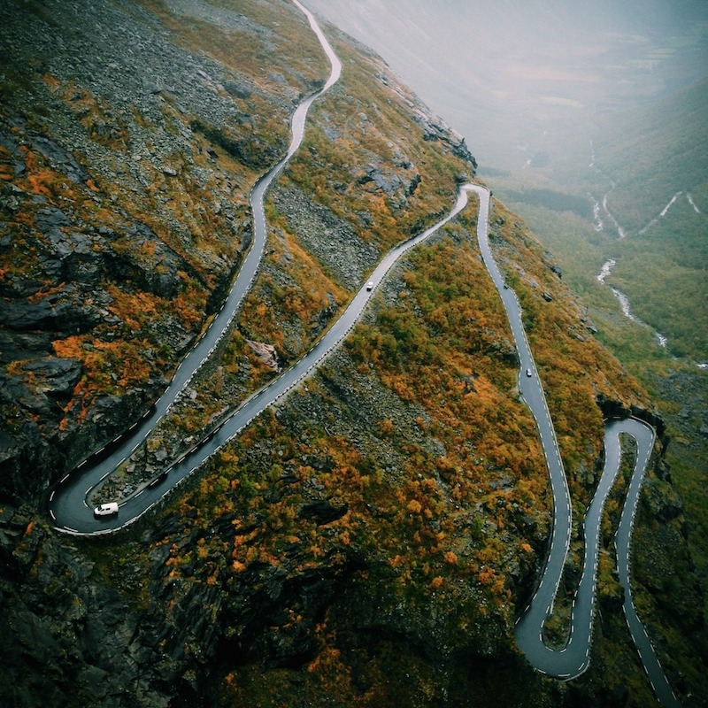 godmoves:

klenkomat:

Trollstigen.Norway. Opened on 31 July 1936.11 hairpin bends, incline of 10%, approximately 850 metres of elevation.Closed during late autumn and winter.

Would love to drive this.
