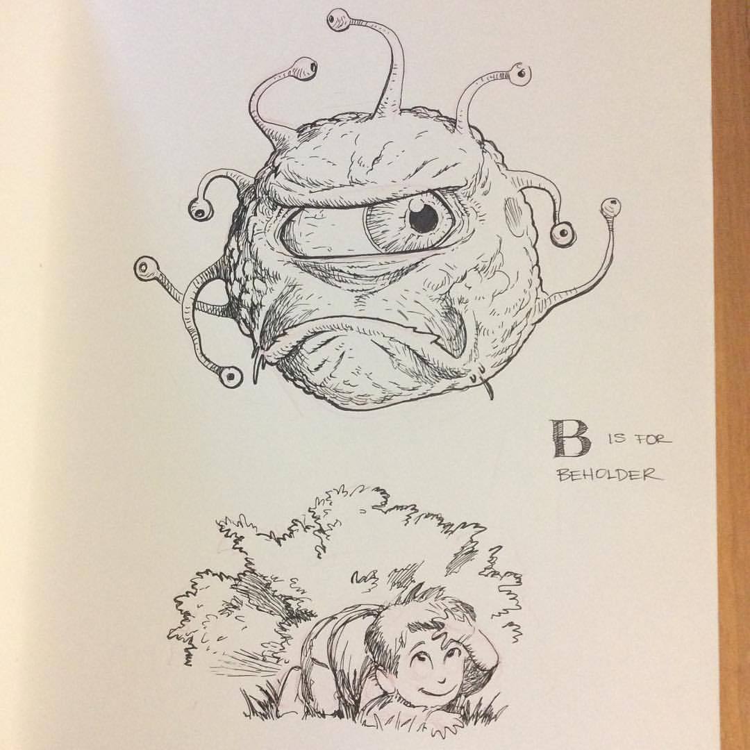 Inktober #2. Playing hide and seek with a beholder can be dangerous, but kids have great saving throws…