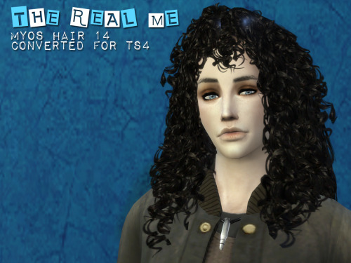 Here it is! :D Myos hair 14 converted for TS4 ^____^ This was a pretty easy conversion to make, and I wasn&#8217;t expecting it to turn out so nice :O Anyway, the hair is for teens to elders, both genders aaaand&#8230; hat compatible! :D It has some small clipping issues on bigger morphs for the male version, but that&#8217;s mostly on the back and not *too* horrible anyway. There *is* another annoying issue, however: since the hair uses the SimGlass shader, you may notice it looks quite&#8230; shiny, depending on the lighting D: unfortunately there was no way I could fix it like I did for that &#8220;Time Lord&#8221; hair conversion, since this mesh *needs* alphas to look like you see it&#8230; and alpha hairs in TS4 can never be 100% perfect -___- speaking of which, you will also need to turn off laptop mode for the hair to show up correctly and also keep in mind that your sims wearing this hair will look bald when you look at their water reflections in the swimming pool XD Anyway: the hair comes in the same 18 Pooklet colors that I always use for my hair conversions. Hair textures are by Myos, since I tend to fail really bad at retexturing curls. Both files are fixed for Intel graphics cards, but as usual, let me know if I fucked up D: Happy simming! ^____^DOWNLOAD HEREor HERENon-zipped versions: Male | Female