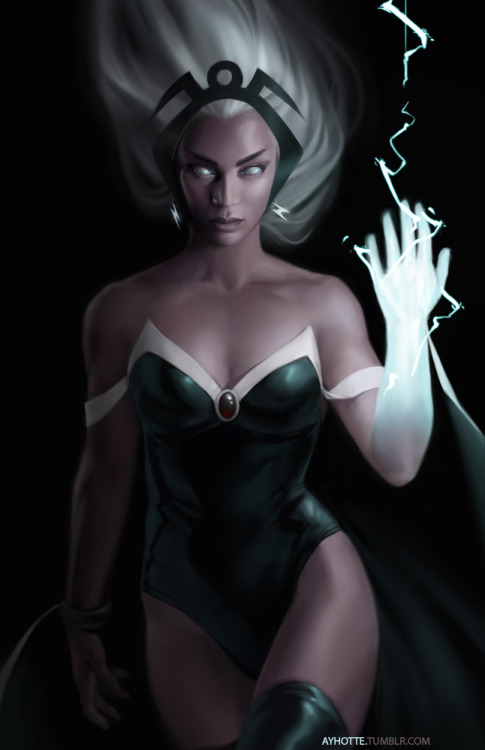 ayhotte:

Another!
While technically not an Avenger, I really wanted to do Storm. (But I hear she was on the team for a while in a series I haven’t read, so yeah?)
Others:
Scarlet Witch
She-Hulk
Black Widow
All four will be available as prints at FanExpo in Toronto next weekend, table A240.
