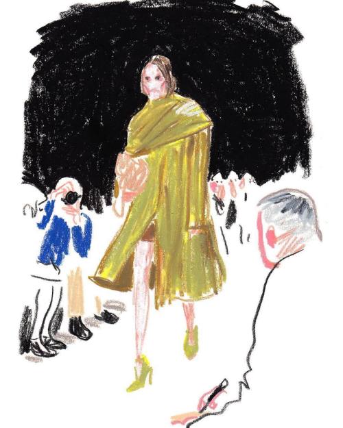 Daily #nyfw #snapsketch for @tmagazine : the @narciso_rodriguez runway, with Bill Cunningham and @timblanks in the front row on either side.