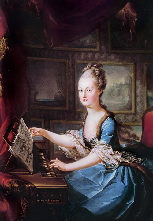 A portrait of Marie Antoinette at the spinnet by Franz Xaver Wagenschön, circa 1769