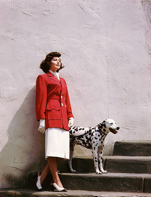 Ava Gardner and a dalmatian, c. 1947