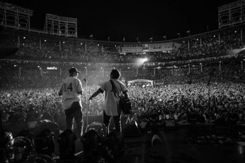 Ernie Banks onstage with Pearl Jam at Wrigley Field, 2013. R.I.P. Mr. Cub.